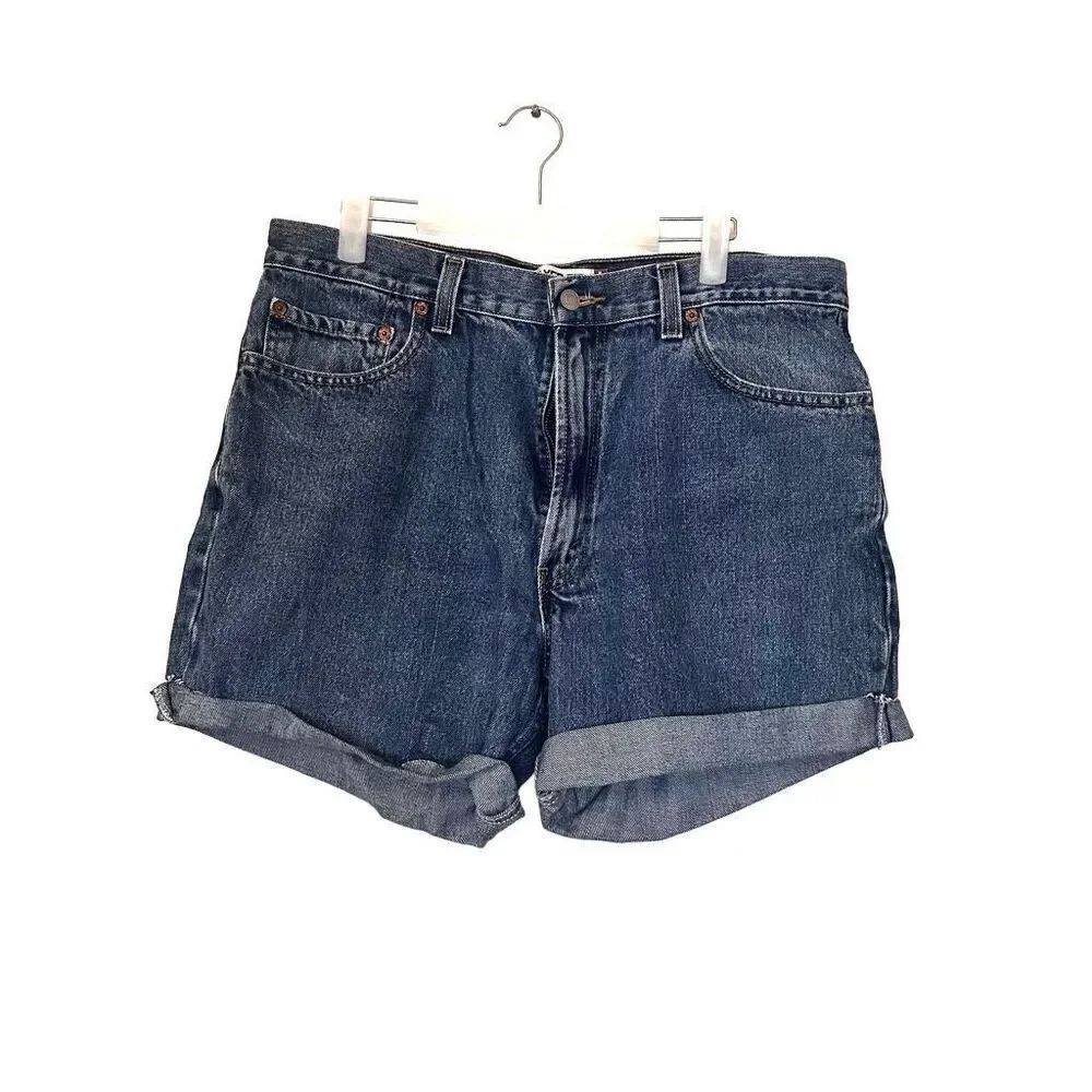 Levi's 550 High Rise Relaxed Fit Rolled Cuffed Hem Denim Shorts Blue Size 36